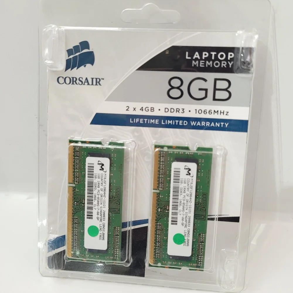 CORSAIR LAPTOP MEMORY 8GB 2X4GB DDR3 1066MHZ LIFETIME LIMITED WARRANTY NEW